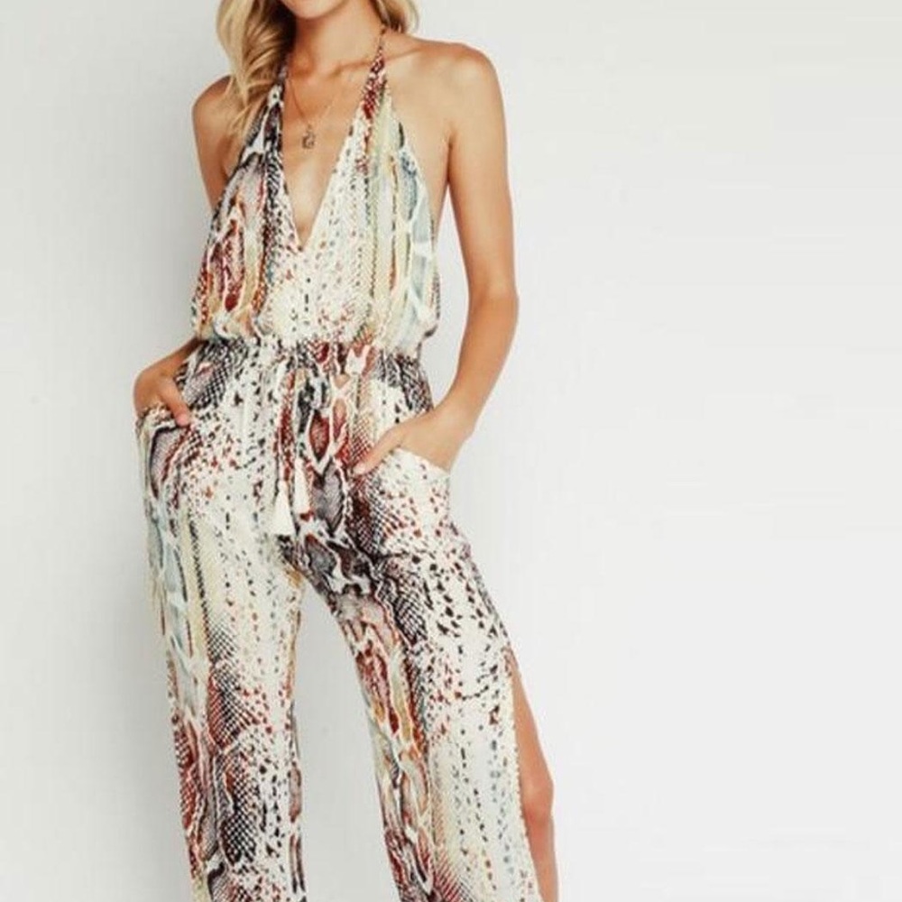 Olivaceous snake print jumpsuit